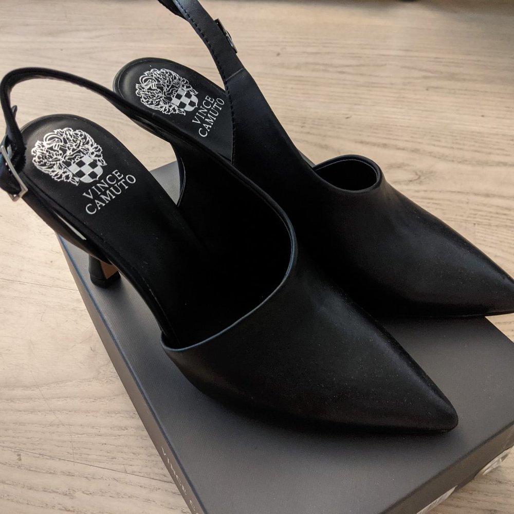 Vince Camuto Black Pointed Toe Slingback Heels